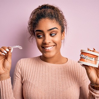 A patient comparing orthodontic treatments